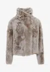 Yves Salomon Short Jacket With Stand-up Collar In Variegated Lamb Leather In Gray