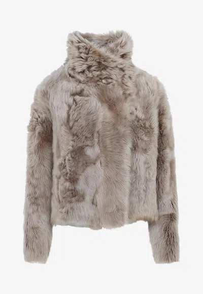 YVES SALOMON STAND-COLLAR WRAP FUR COAT