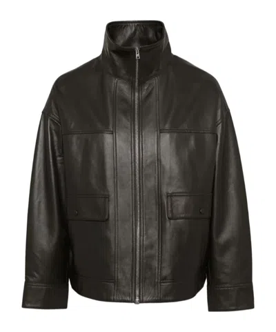 Yves Salomon Stand-collar Leather Jacket In Black