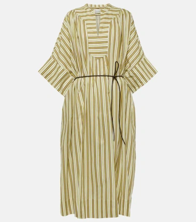 Yves Salomon Striped Cotton Midi Dress In Yellow