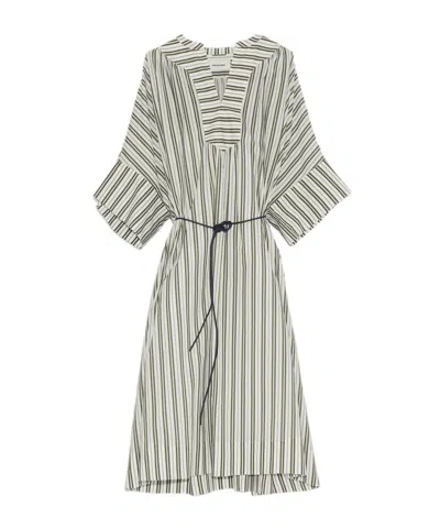 Yves Salomon Striped Dress In White