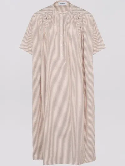 Yves Salomon Striped Midi Dress In Braun