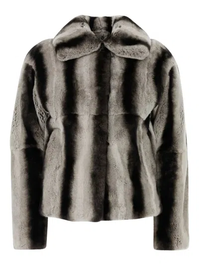 Yves Salomon Striped Mink Jacket In Gray