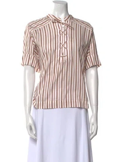 Pre-owned Yves Salomon Striped Mock Neck Blouse W/ Tags In Multi