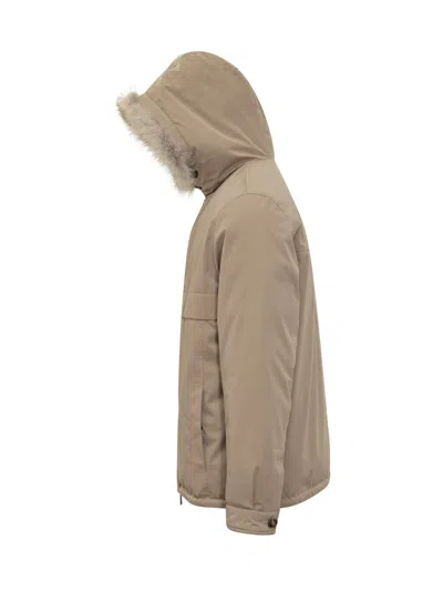 Yves Salomon Stylish Down Jacket With Hood For Fall/winter 2025 In Rivage Coyote