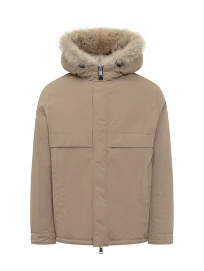 Yves Salomon Beige Parka With Fur Hood In Brown