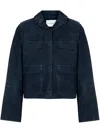 Yves Salomon Double-sided Velvet Lambskin Short Leather Jacket In Blue