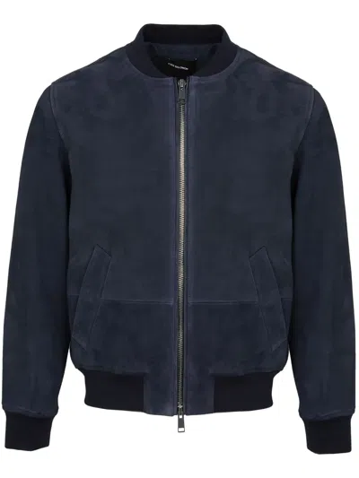 Yves Salomon Suede Bomber Jacket In Blue