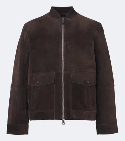 Yves Salomon Suede Bomber Jacket In Brown