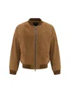 Yves Salomon Men Suede Bomber Jacket In Sigaro