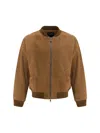 Yves Salomon Men Suede Bomber Jacket In Sigaro