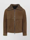 Yves Salomon Suede Finish Down Jacket With Buttoned Cuffs In Brown