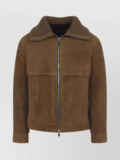YVES SALOMON SUEDE FINISH DOWN JACKET WITH BUTTONED CUFFS