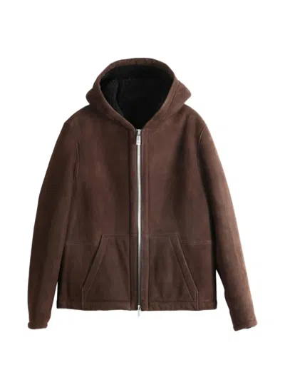 Yves Salomon Suede Hooded Jacket In Brown