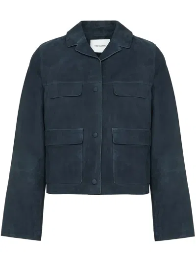 Yves Salomon Suede Jacket In Blue