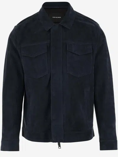 Yves Salomon Suede Jacket In Blue