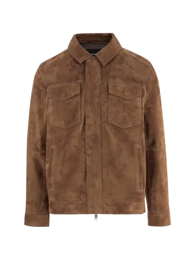 Yves Salomon Suede Jacket In Brown