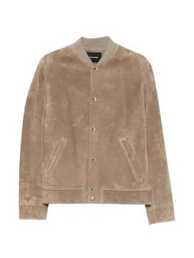 Yves Salomon Suede Leather Jacket In Nude