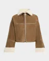 Yves Salomon Cropped Lambskin Jacket Featuring Shearling Lining In Brown