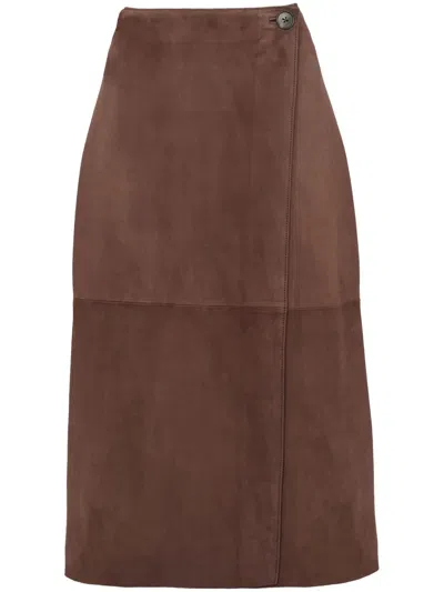 Yves Salomon Suede Midi Skirt In Brown
