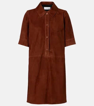Yves Salomon Suede Polo Dress In Brown