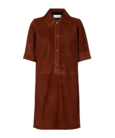 Yves Salomon Suede Polo Dress In Burgundy