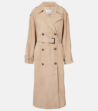 Yves Salomon Suede Trench Coat In Neutral