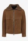 Yves Salomon Suede Finish Down Jacket With Buttoned Cuffs In Brown