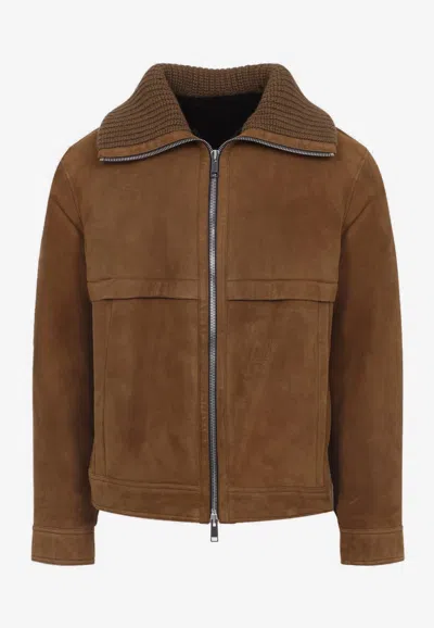 YVES SALOMON SUEDE ZIP-UP JACKET