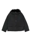 Yves Salomon Short Ultra-light Down Jacket With Curly Lambskin Trim In Black