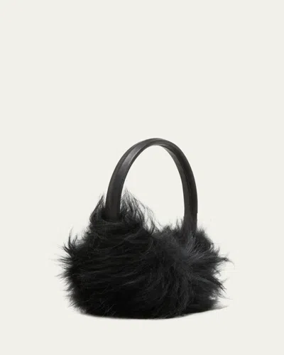 Yves Salomon Thick Leather & Cashmere Earmuffs In Noir