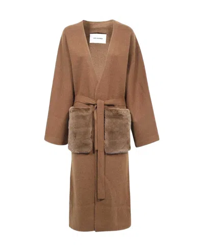 Yves Salomon Tie A Belt Overcoat In Brown