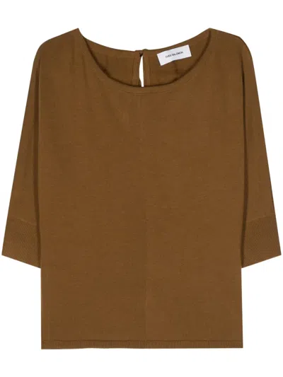 Yves Salomon Tie-fastening Wool Knitted Top In Brown
