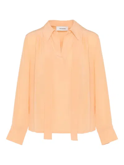 Yves Salomon Seidenbluse Mit Schleifenkragen In Orange