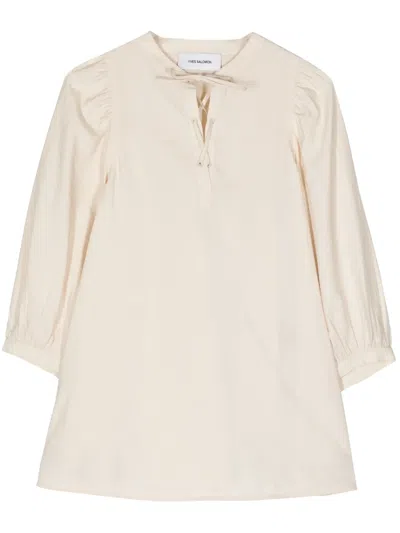 Yves Salomon Tie-neck Silk Seersucker Blouse In Neutrals