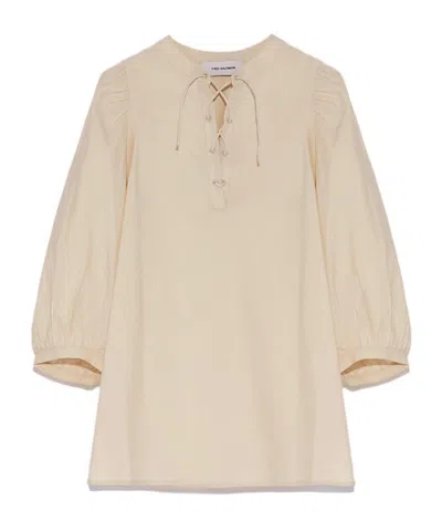 Yves Salomon Tie-neck Silk Seersucker Blouse In Nude