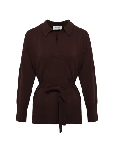 Yves Salomon Tie-waist Sweater In Brown
