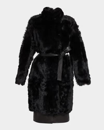 Yves Salomon Toscana Shearling Lamb Coat In Black