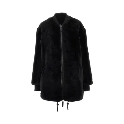 Yves Salomon Twill And Shearling Reversible Blouson Jacket In Black