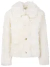 Yves Salomon Luxurious Faux Fur Collared Jacket In White
