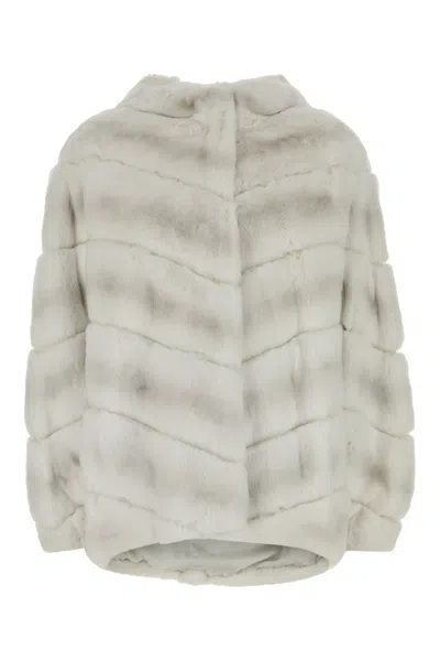 Yves Salomon 75cm Cropped Faux Fur Chevron Jacket In Gray