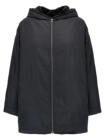 Yves Salomon Buttoned Hooded Jacket Side Pockets In Black