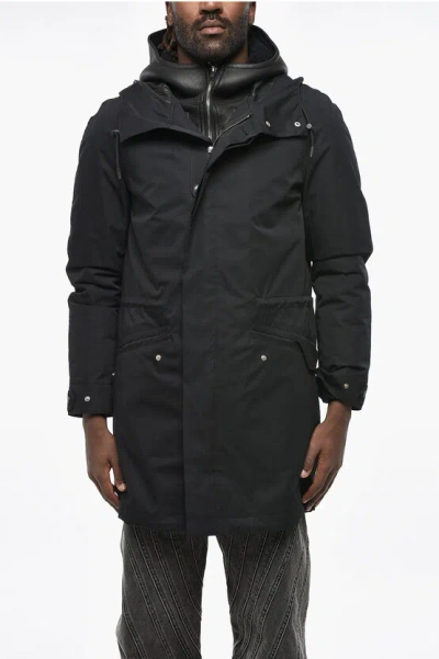 Yves Salomon Waterproof Technical Cotton Parka With Removable Inner Down In Black