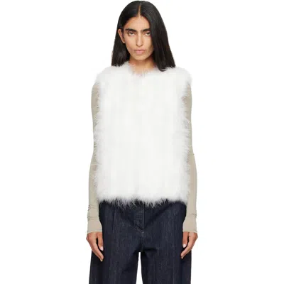 Yves Salomon White Cropped Feather Gilet Vest In Multi