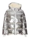 Yves Salomon Fox Detail Hood Quilted Down Jacket In Silver