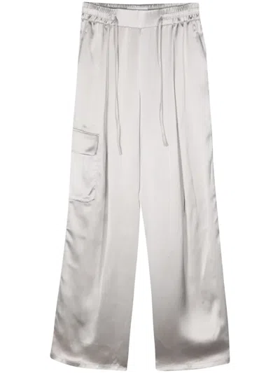 Yves Salomon Wide-leg Satin Trousers In Grey