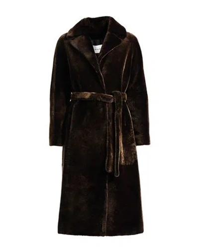 Yves Salomon Woman Coat Dark Brown Size 10 Lambskin