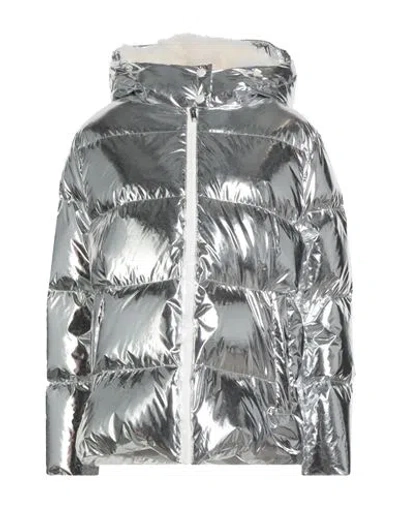 Yves Salomon Woman Puffer Silver Size 6 Lambskin In Gray