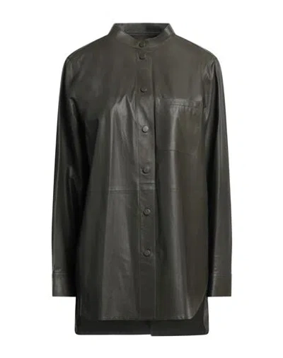 Yves Salomon Woman Shirt Military Green Size 6 Lambskin