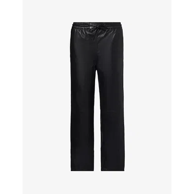 Yves Salomon Womens Black Straight-leg Relaxed-fit Mid-rise Leather Trousers